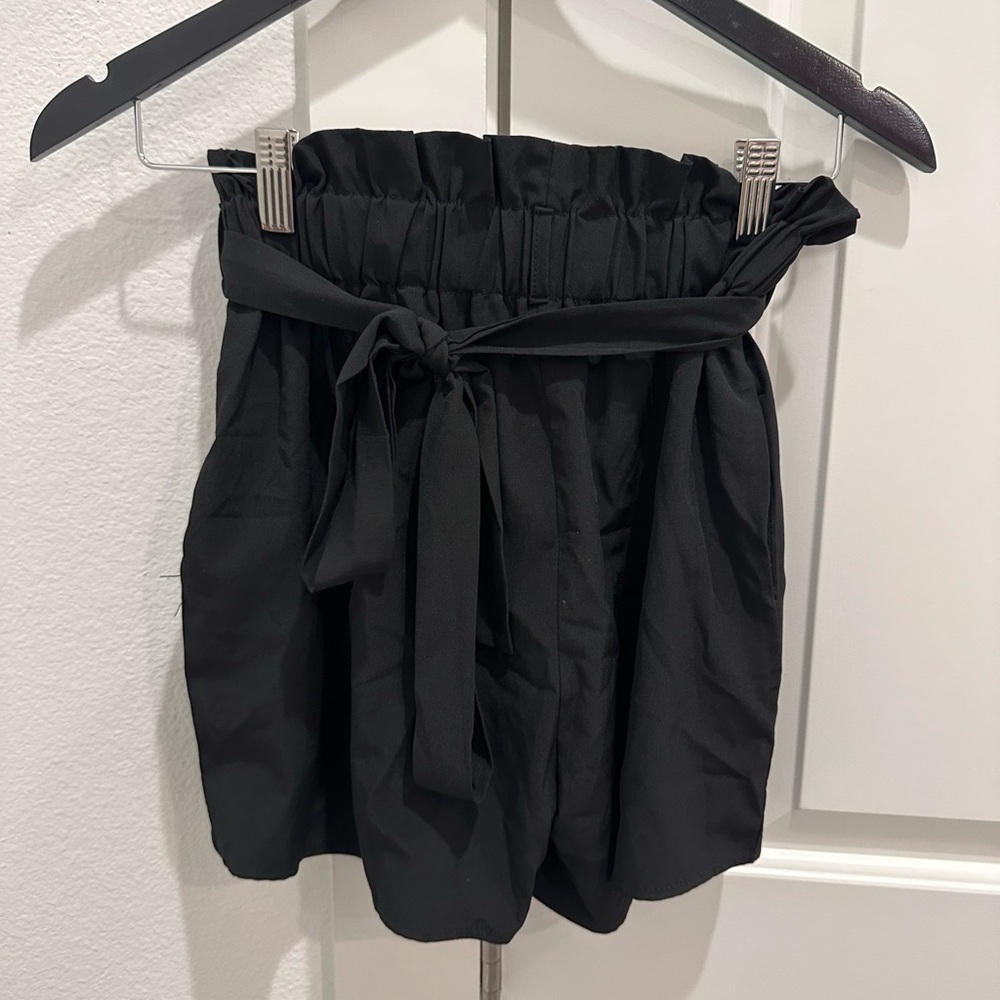 Black High-Waisted Tie Shorts